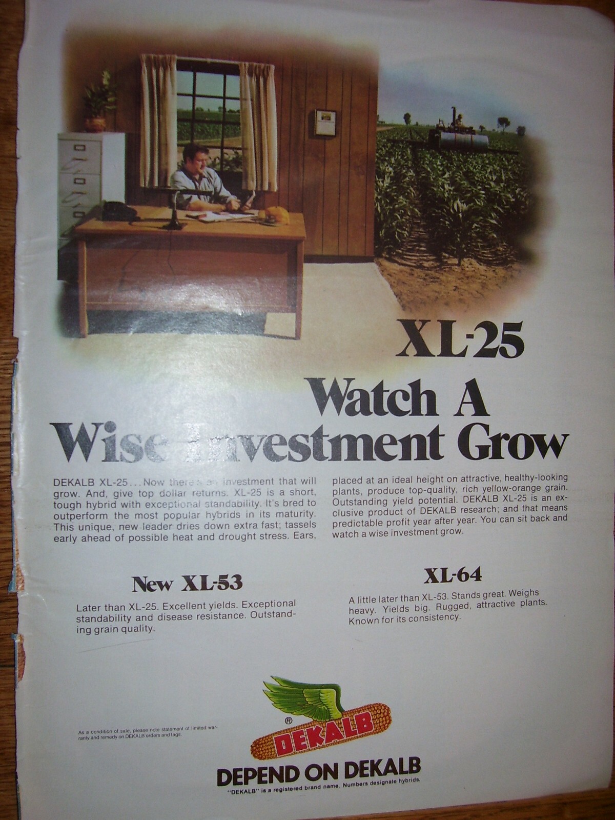 VINTAGE SEED CORN ADVERTISING PAGE-DEKALB SEED CORN XL 25 - DEKALB, Ill VINTAGE SEED CORN ADVERTISING PAGE-DEKALB SEED CORN XL 25 - DEKALB, Ill