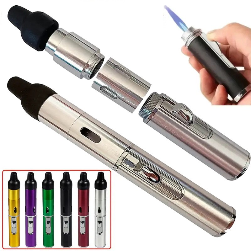 1/2pcs All-in-1 Pipe Windproof Click Butane Refillable Torch Lighter Click-N-Hit