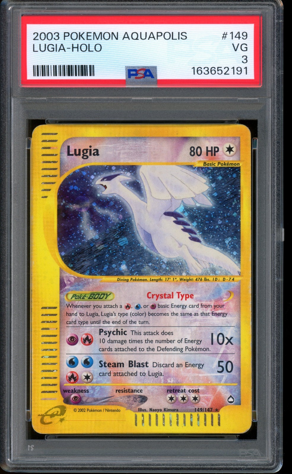 2003 Pokemon Crystal Lugia Aquapolis Holo G #149 PSA 3 VG 2003 Pokemon Crystal Lugia Aquapolis Holo G #149 PSA 3 VG