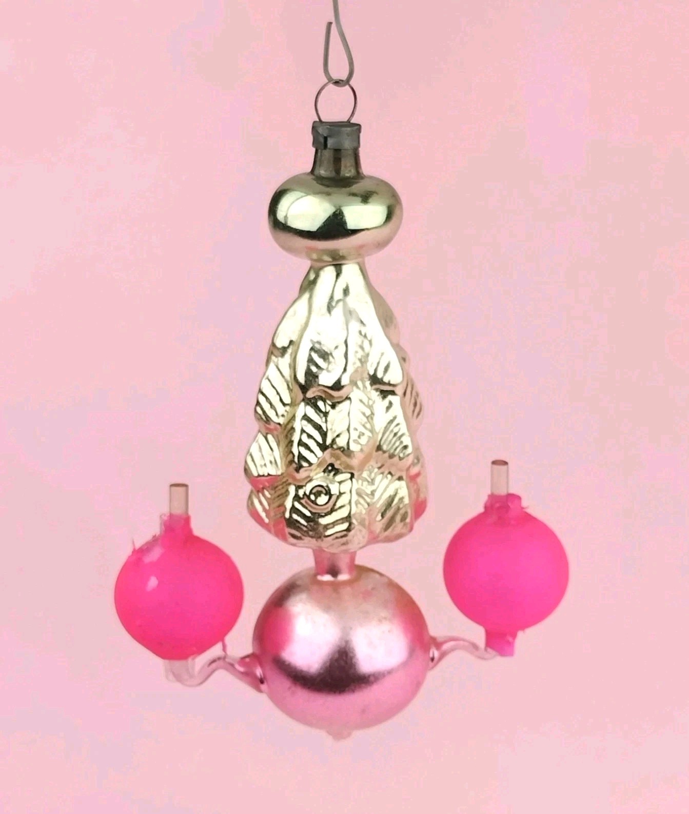 Antique German Mercury Glass Gas Lamp Chandelier w Tree Ornament HOT Pink WOWSA