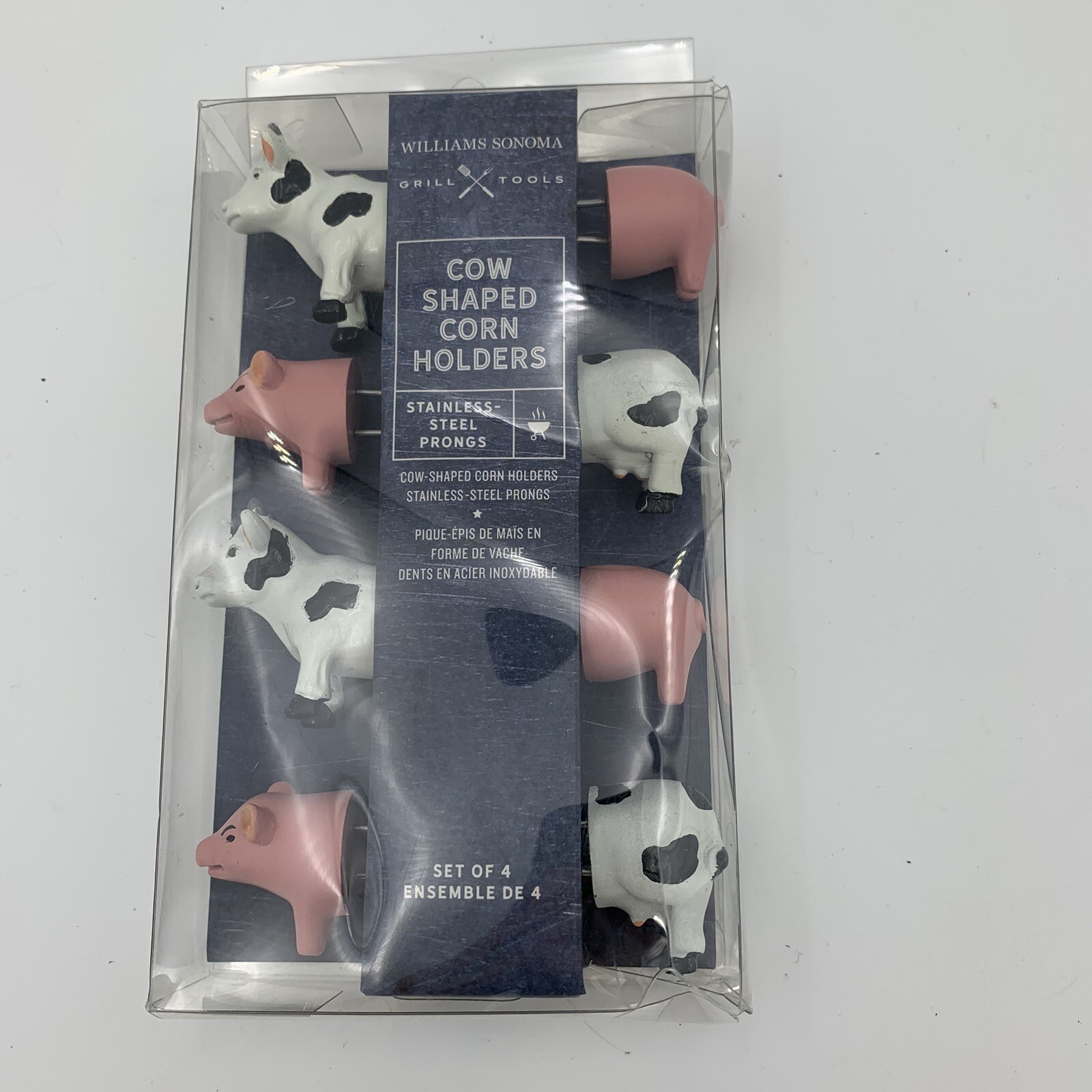 Williams Sonoma Corn Holders Cows Pigs Farm Animals Stainless Steel Grill BBQ