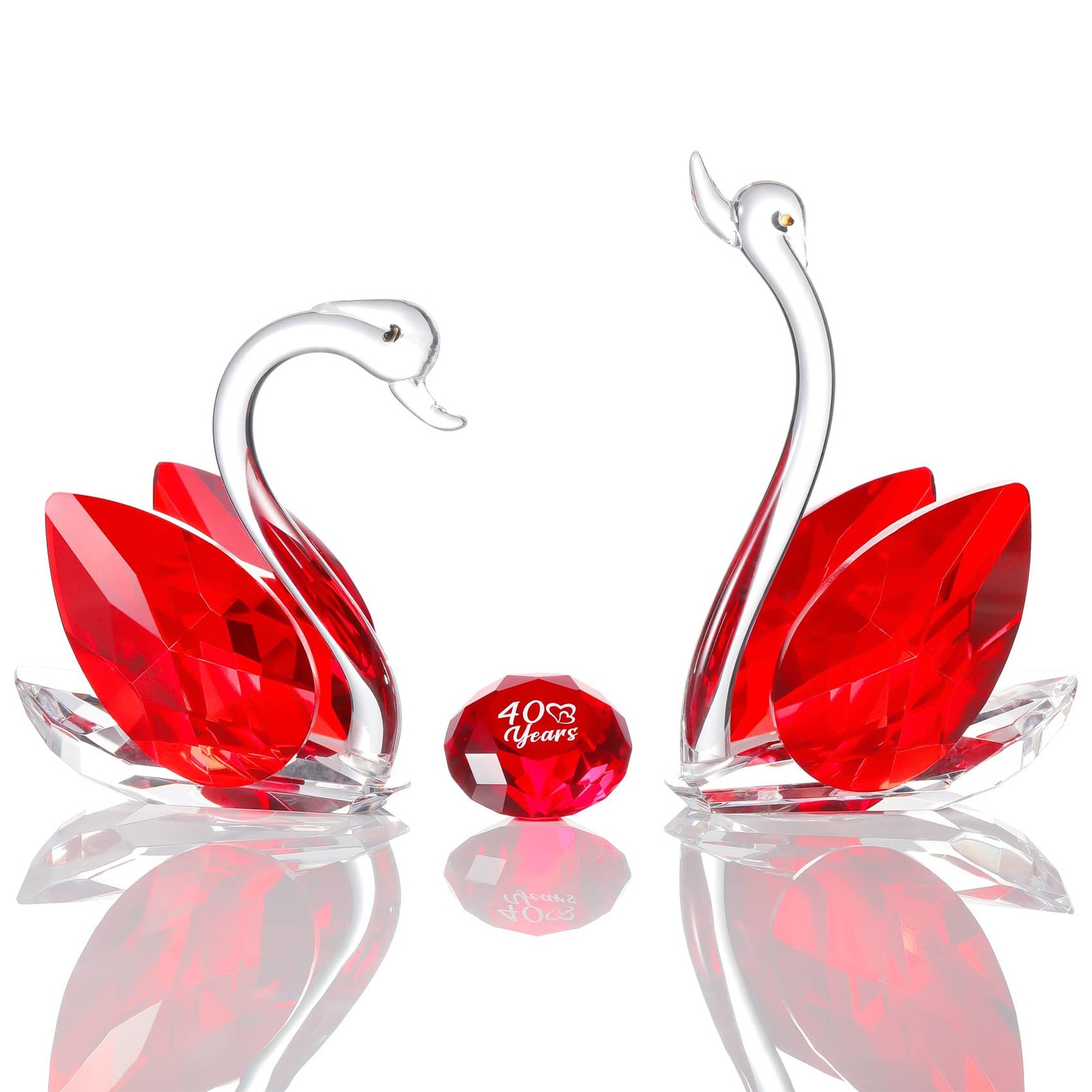 Happy 40th Anniversary Crystal Swan Gifts for Couples, 40 Years Ruby Wedding ...