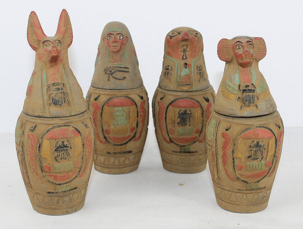 4 RARE ANCIENT EGYPTIAN ANTIQUE 4 CANOPIC Jars Mummification Horus Sons (B03+) 4 RARE ANCIENT EGYPTIAN ANTIQUE 4 CANOPIC Jars Mummification Horus Sons (B03+)