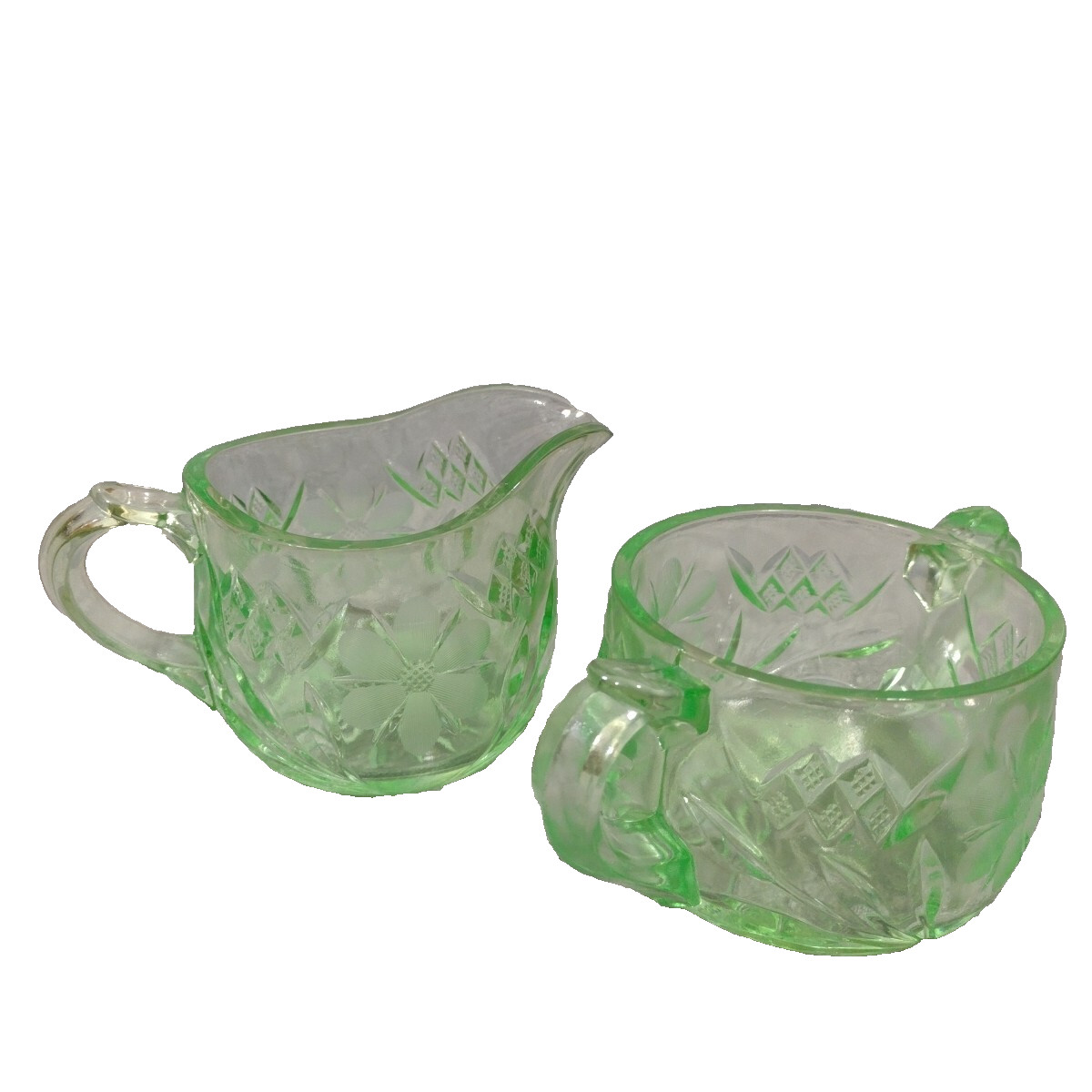 Cream & Sugar Set Vintage EAPG McKee & Bros. Green Glass Translucent Cream & Sugar Set Vintage EAPG McKee & Bros. Green Glass Translucent