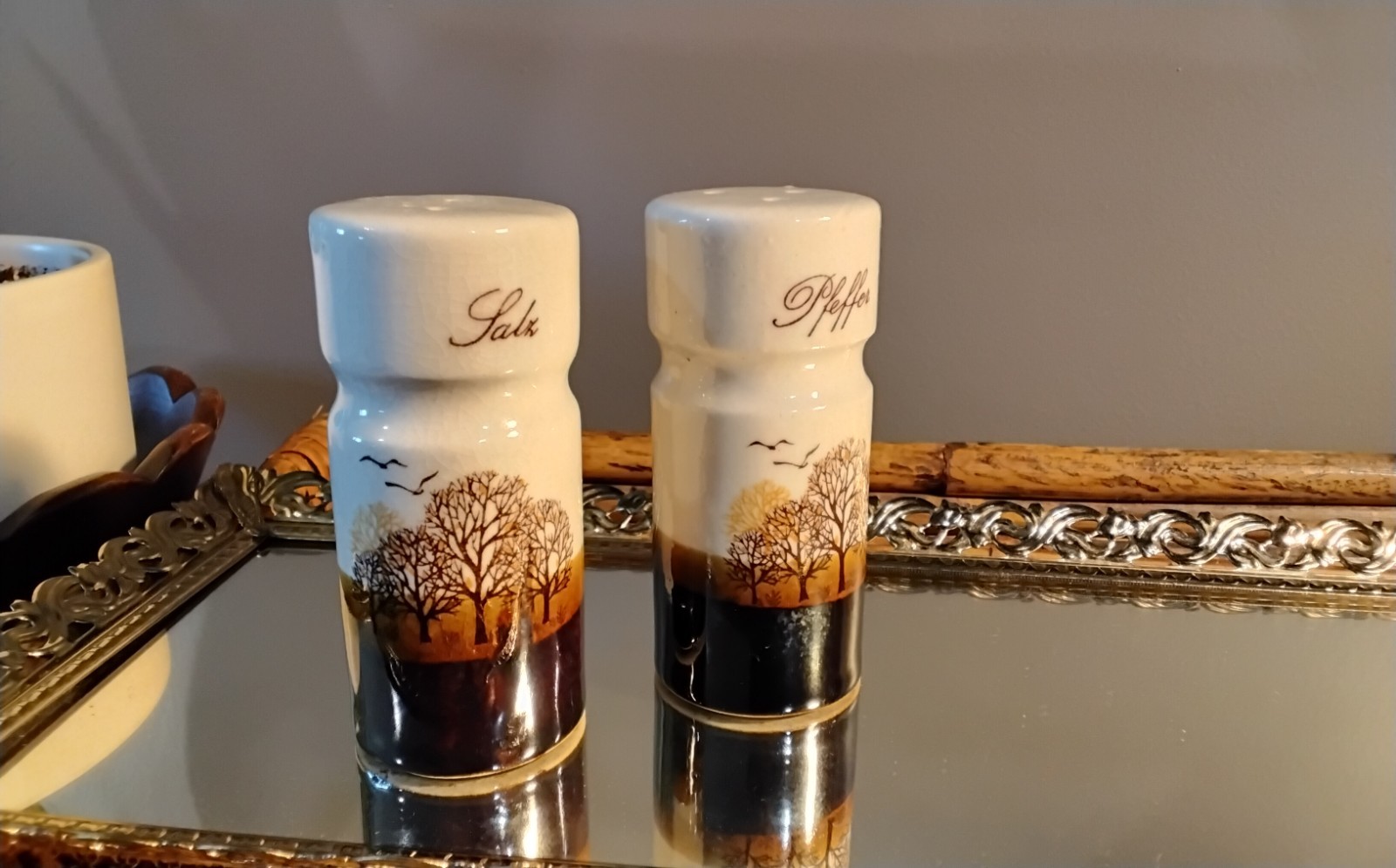 Vintage Ceramic Salt & Pepper (Salz & Pfeffer) Shakers Trees Birds 1970’s German Vintage Ceramic Salt & Pepper (Salz & Pfeffer) Shakers Trees Birds 1970’s German