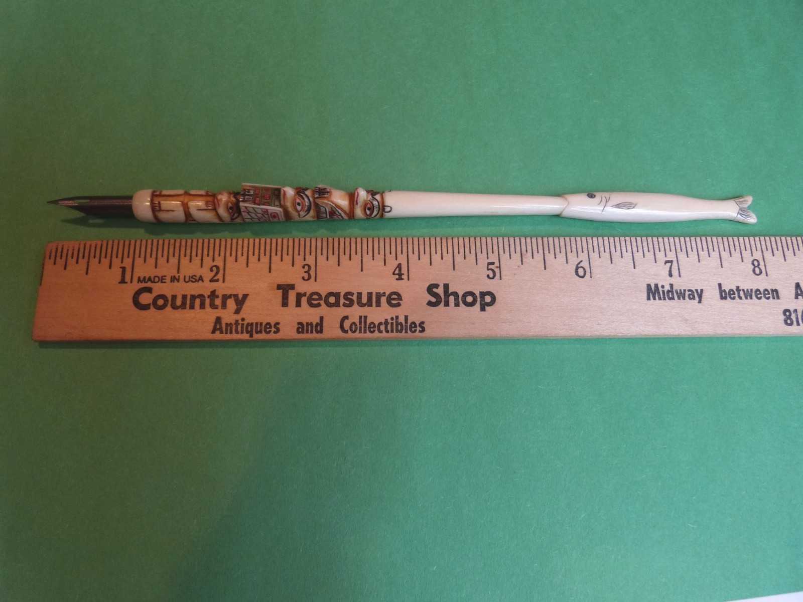 Vintage Antique Carved Totem Pole Fish Dipping Pen Native American Alaskan Vintage Antique Carved Totem Pole Fish Dipping Pen Native American Alaskan