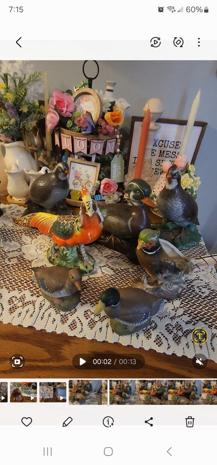 Vintage Lot Of 7 Ceramic Birds
