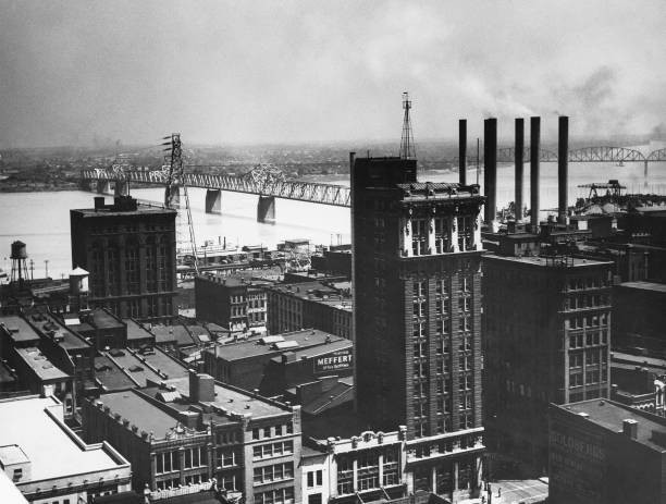 View above Downtown Louisville near Clark Memorial Bridge that con- Old Photo View above Downtown Louisville near Clark Memorial Bridge that con- Old Photo