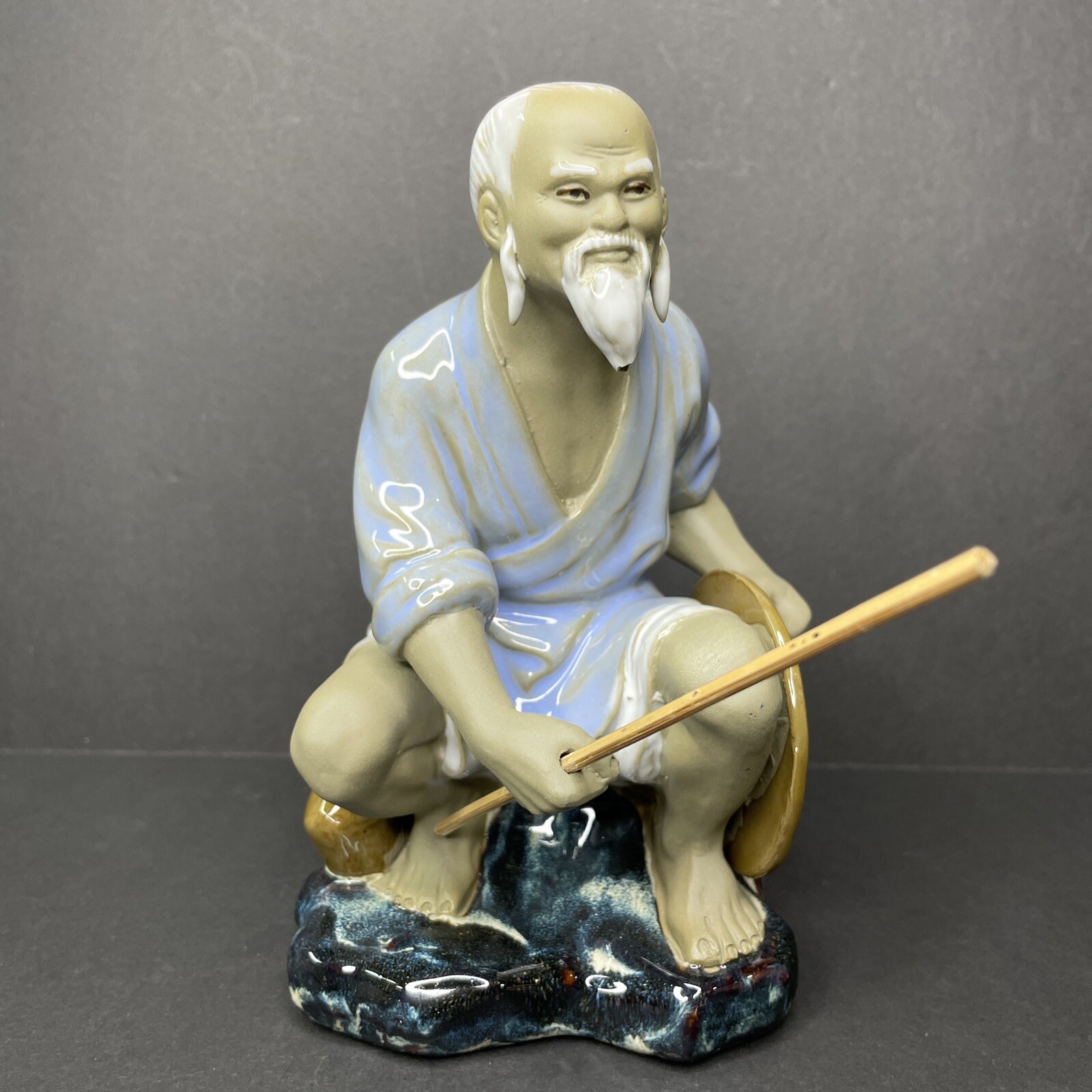 Vintage Chinese Shiwan Wucai Fisherman Figurine Statue 7\ Vintage Chinese Shiwan Wucai Fisherman Figurine Statue 7\