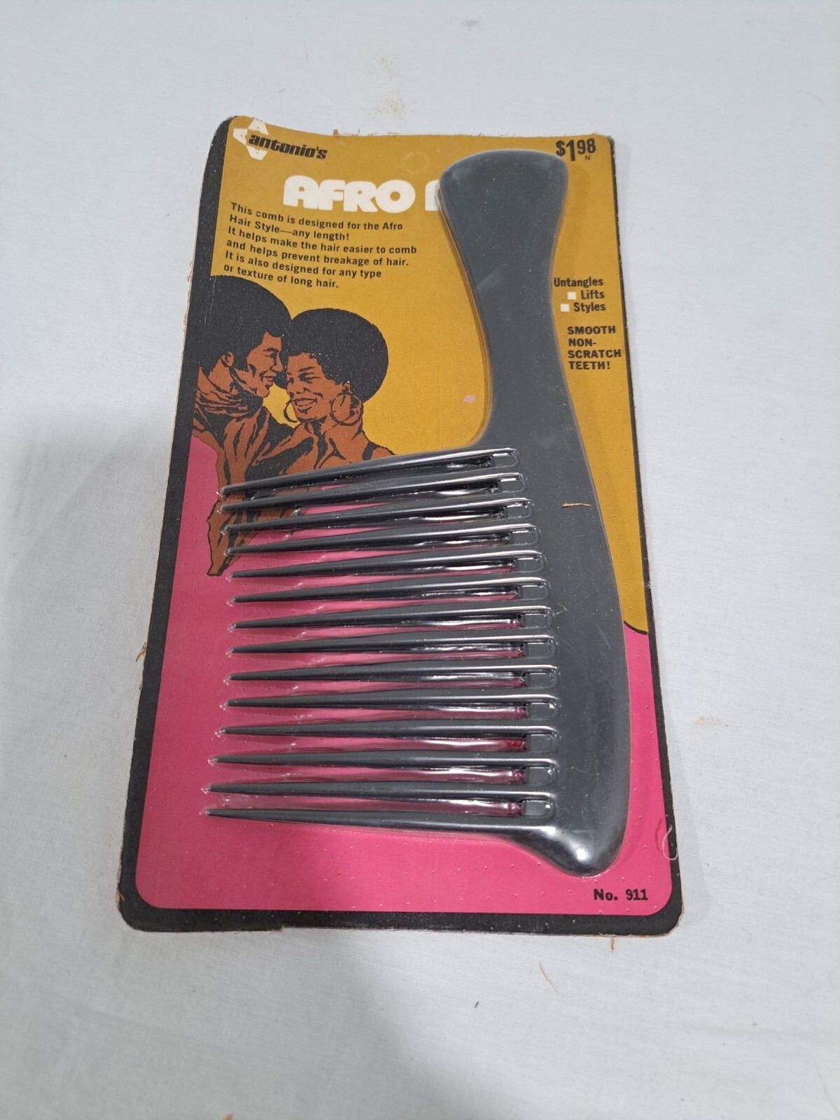 Vintage 1970s Original Afro Pick Comb Antonio's NOS Plastic Afro King Model 911