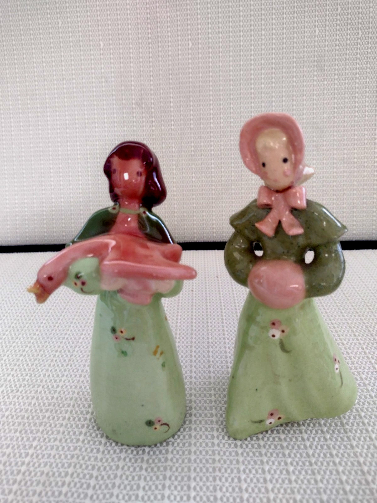 Jean Manley Ceramic Figurines of two ladies with bird Jean Manley Ceramic Figurines of two ladies with bird