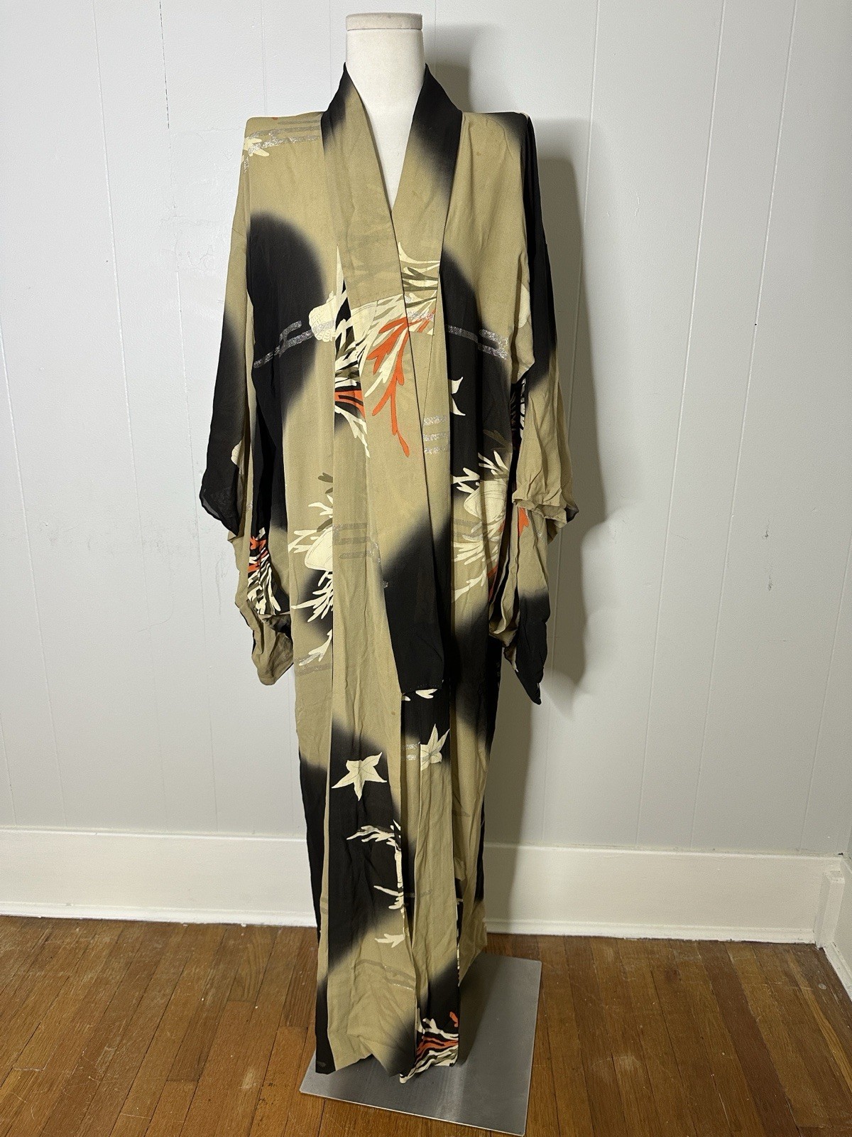 Antique 1920s Silk Hand Dyed Painted Coral Tye Dye Shell Kimono Antique 1920s Silk Hand Dyed Painted Coral Tye Dye Shell Kimono