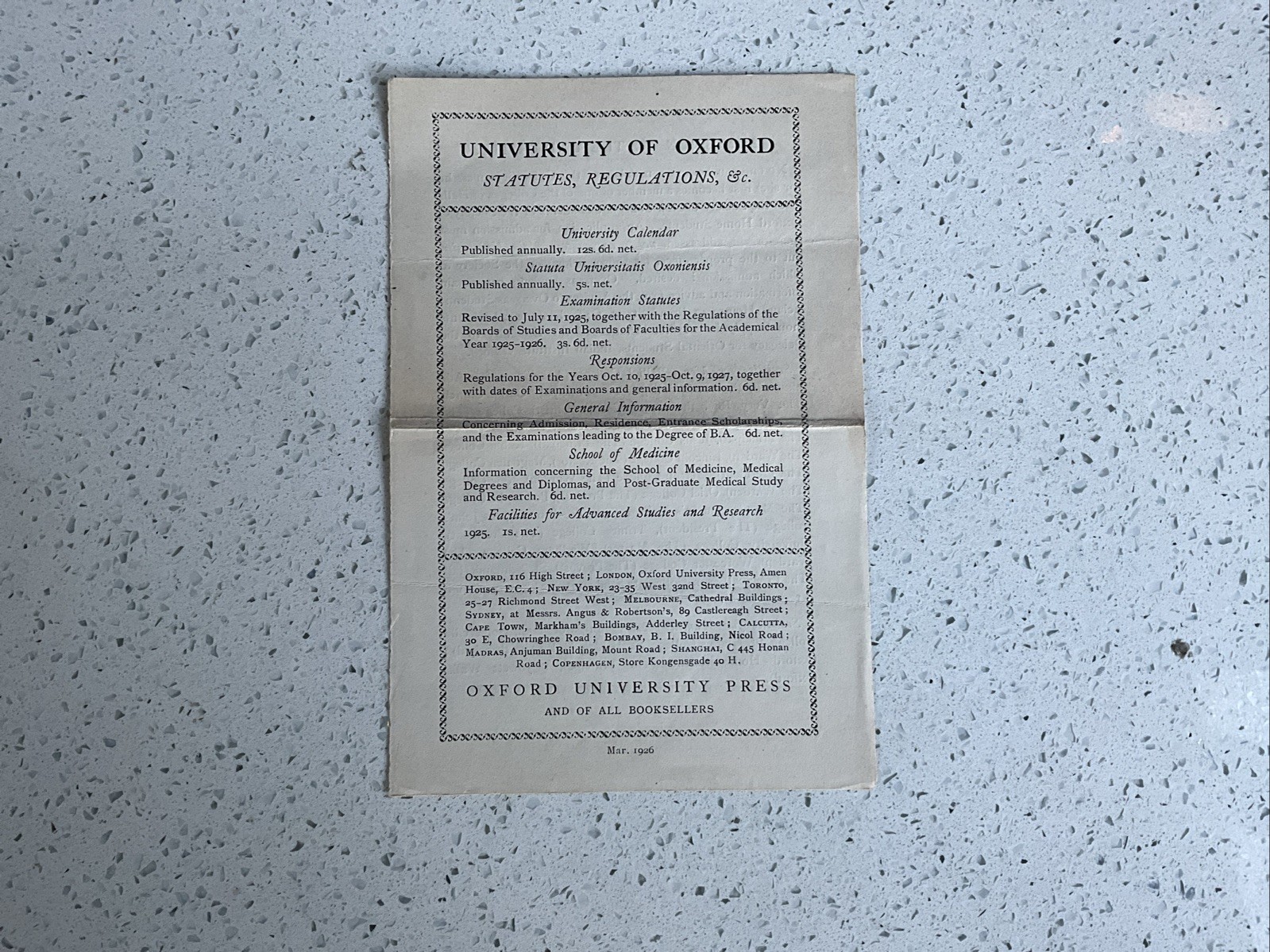 1926 University of Oxford – Admission Requirements & Regulations