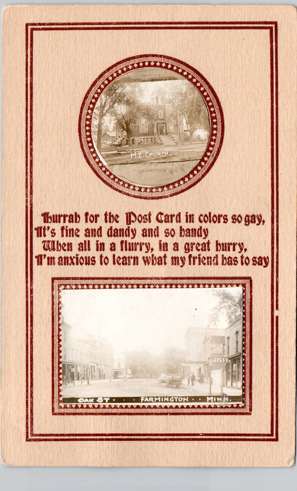 FARMINGTON MN SOUVENIR POSTCARD c1910 church & street view real photo rppc FARMINGTON MN SOUVENIR POSTCARD c1910 church & street view real photo rppc