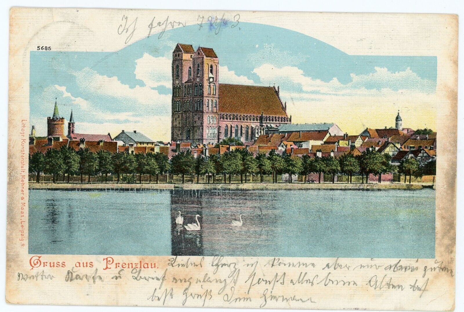 Gruss Aus Prenzlau Germany 1904 Town Gate Mitteltor and St Mary Church