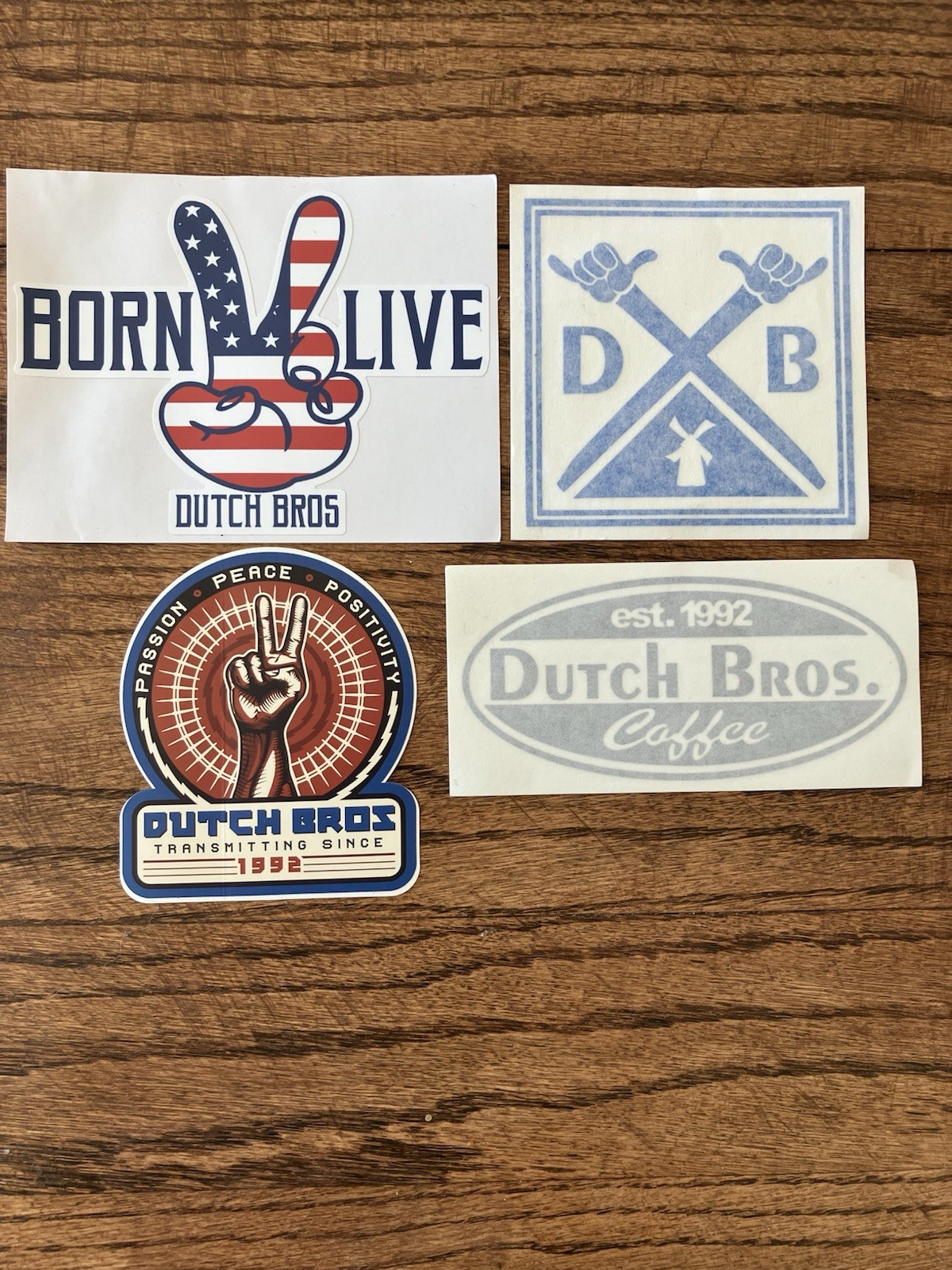 Lot Of 4 Vintage Dutch Bros Born To Live American Flag, DB hang Loose Stickers
