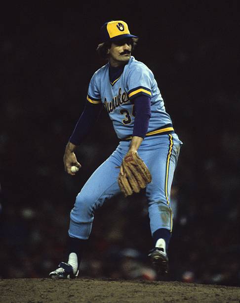 Rollie Fingers Of The Milwaukee Brewers Pitching 1980s Old Baseball Photo
