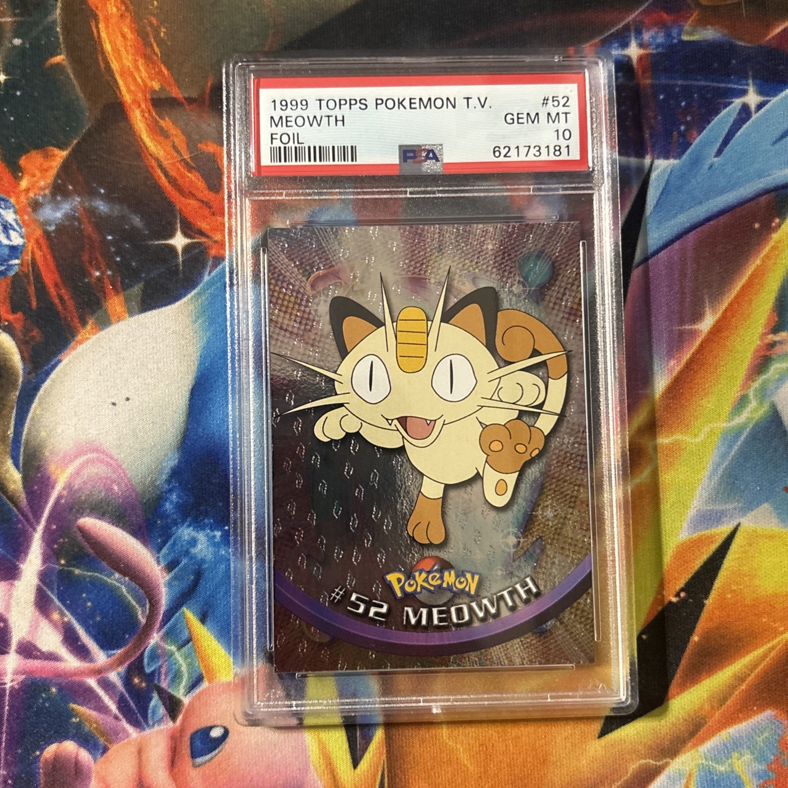 Topps 1999 Pokemon T.V. #52 Meowth Foil Trading Card PSA 10 Gem Mint