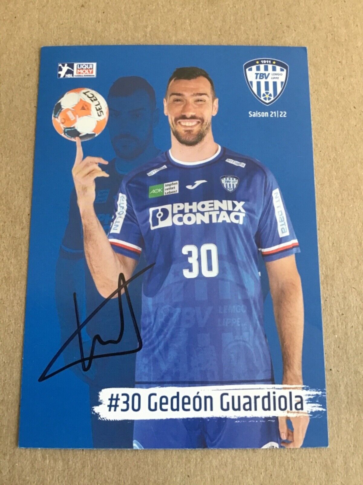 Gedeon Guardiola, Spain 🇪🇸  Handball TBV Lemgo 2021/22  signed 4x6