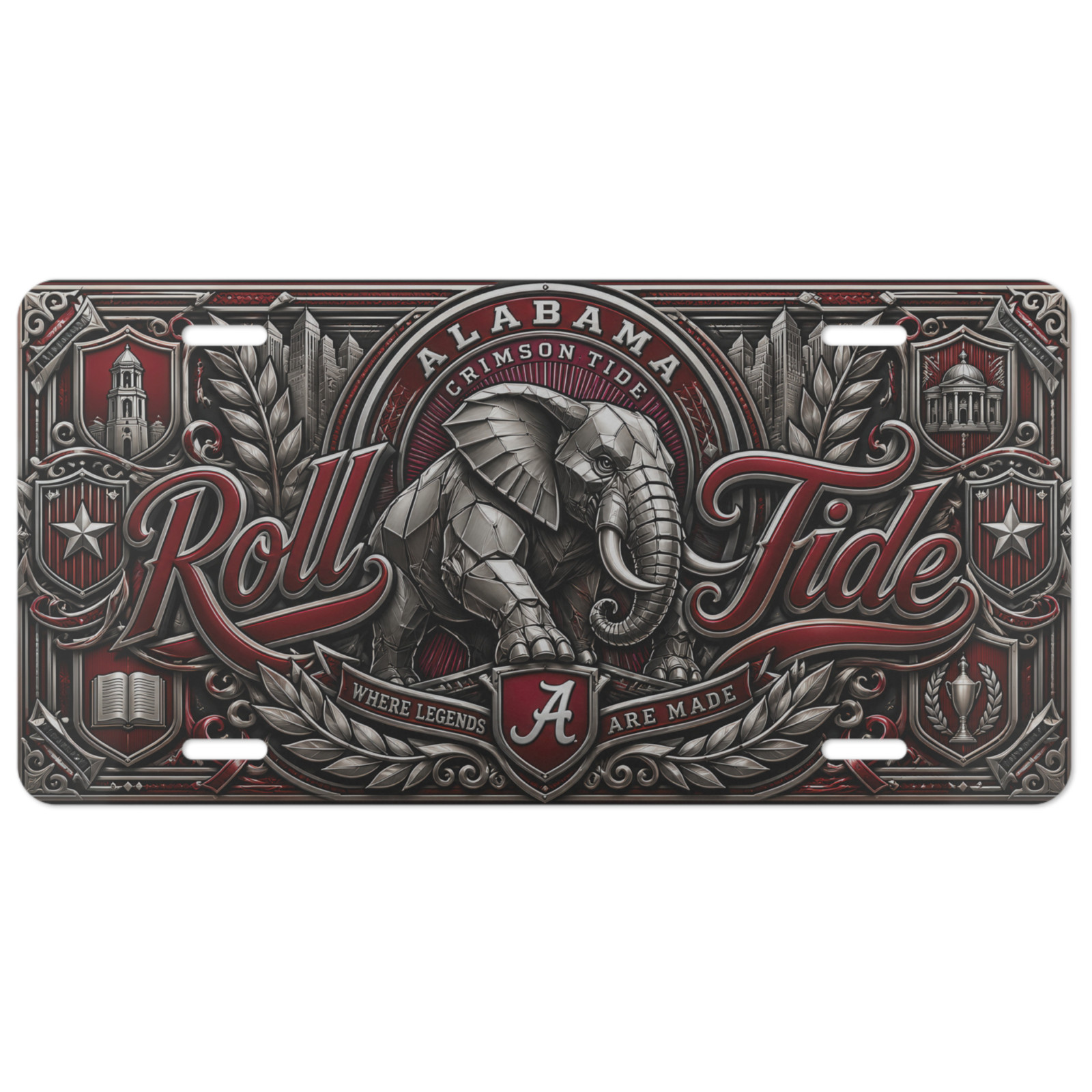 Alabama Crimson Tide Roll Tide Aluminum Car Tag Front Auto License Plate | Flat Alabama Crimson Tide Roll Tide Aluminum Car Tag Front Auto License Plate | Flat