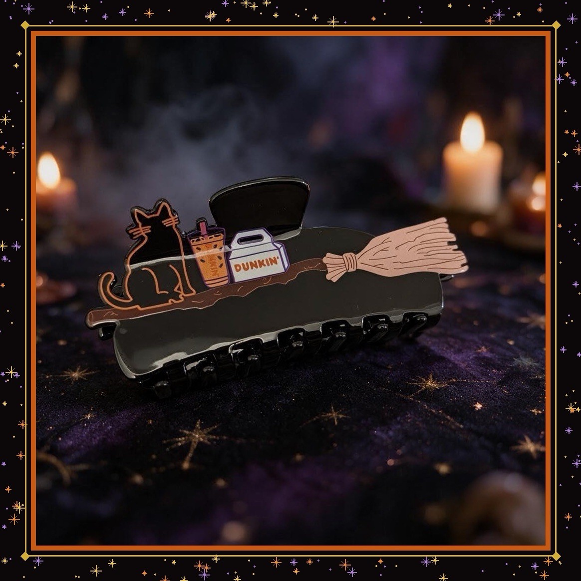 Dunkin 2026 Salem Halloween Black Cat Broom Drink Hair Claw Clip *Authentic* Dunkin 2026 Salem Halloween Black Cat Broom Drink Hair Claw Clip *Authentic*