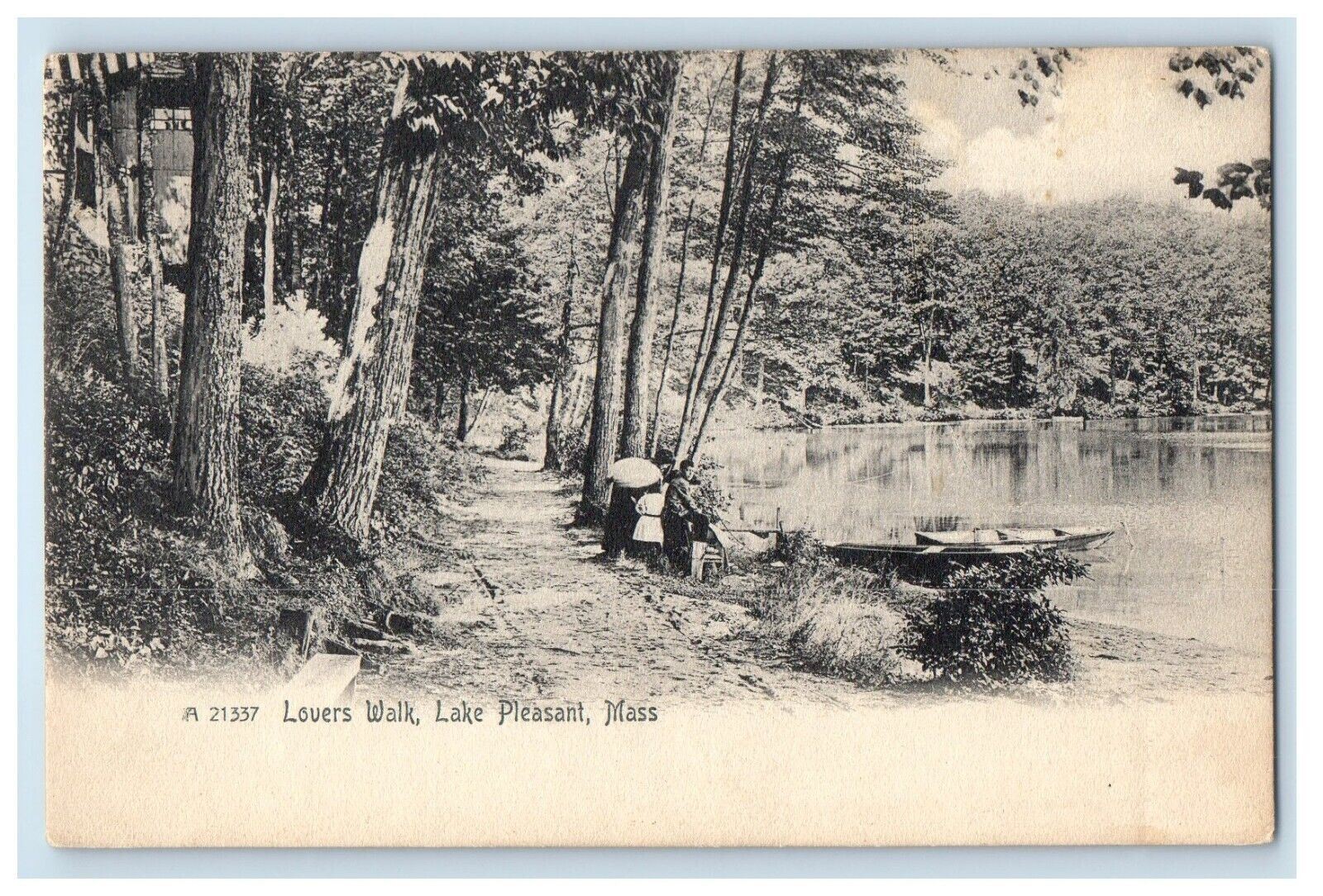 c1905 Lovers Walk Boat Lake Pleasant Massachusetts MA Rotograph Antique Postcard