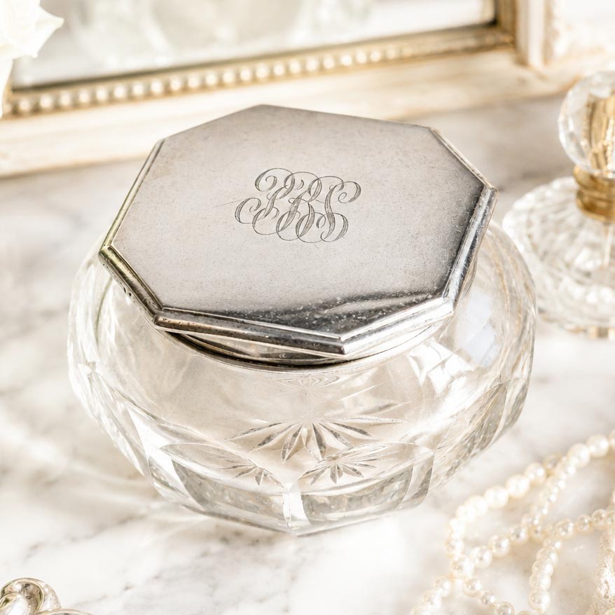 Beautiful Faceted Jewelry Box Vanity Jar Box Antique Sterling Silver Crystal Beautiful Faceted Jewelry Box Vanity Jar Box Antique Sterling Silver Crystal