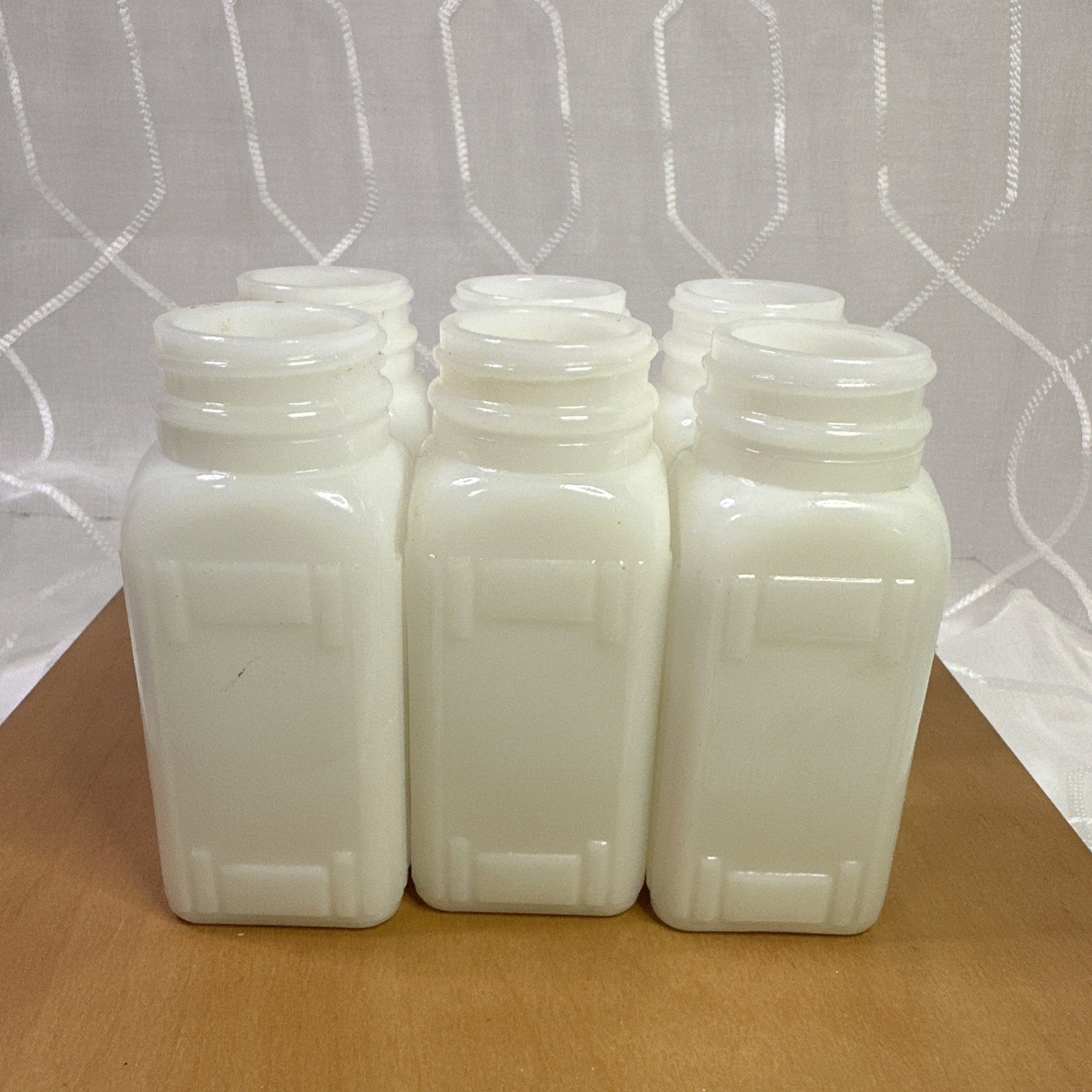 Vintage 1930s Art Deco Depression Milk Glass Spice Jars x6 Griffiths