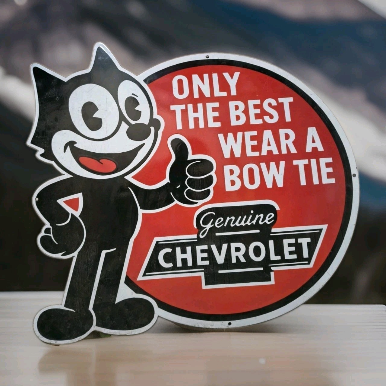 VINTAGE FELIX THE CAT CHEVROLET PORCELAIN SIGN CAMARO SILVERADO PONTIAC 36\ VINTAGE FELIX THE CAT CHEVROLET PORCELAIN SIGN CAMARO SILVERADO PONTIAC 36\