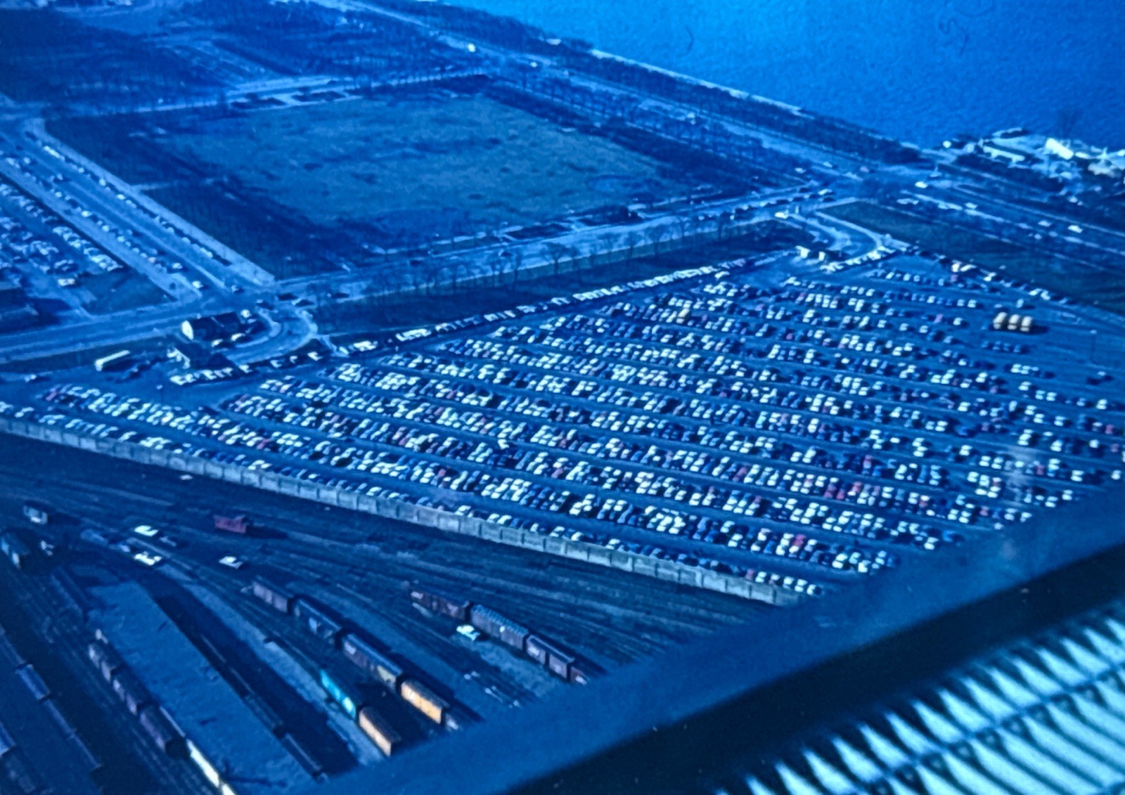 Orig 1967 Slide Chicago Illinois Central Railroad Yard Downtown Aerial H95