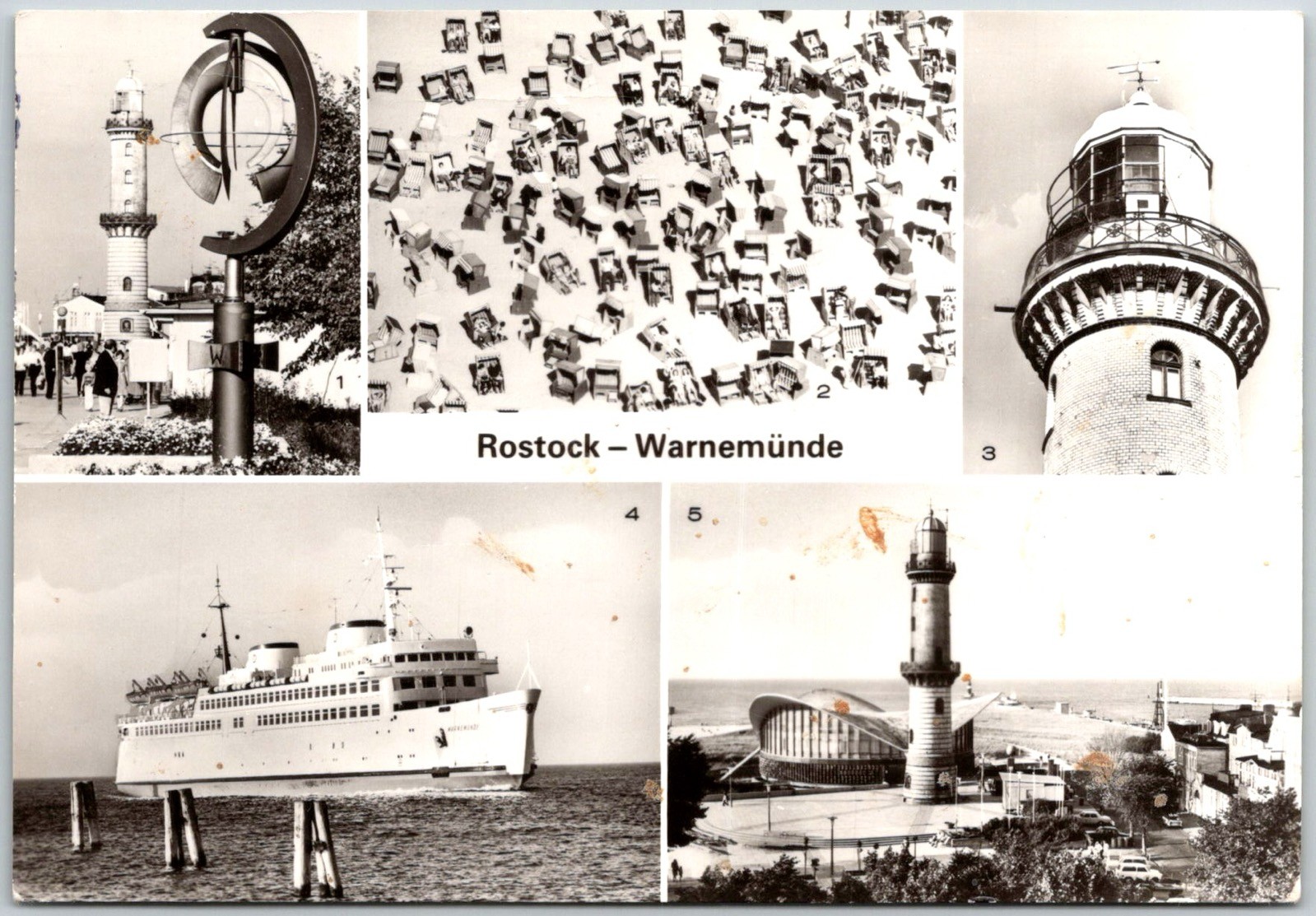 Rostock Warnemünde Views Including Lighthouse Ferry Beach Stamp RPPC Postcard Rostock Warnemünde Views Including Lighthouse Ferry Beach Stamp RPPC Postcard