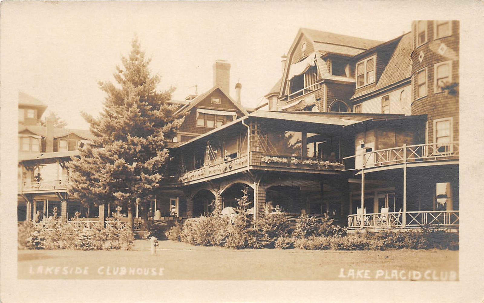 G60/ Lake Placid New York RPPC Postcard c1920s Lakeside Clubhouse