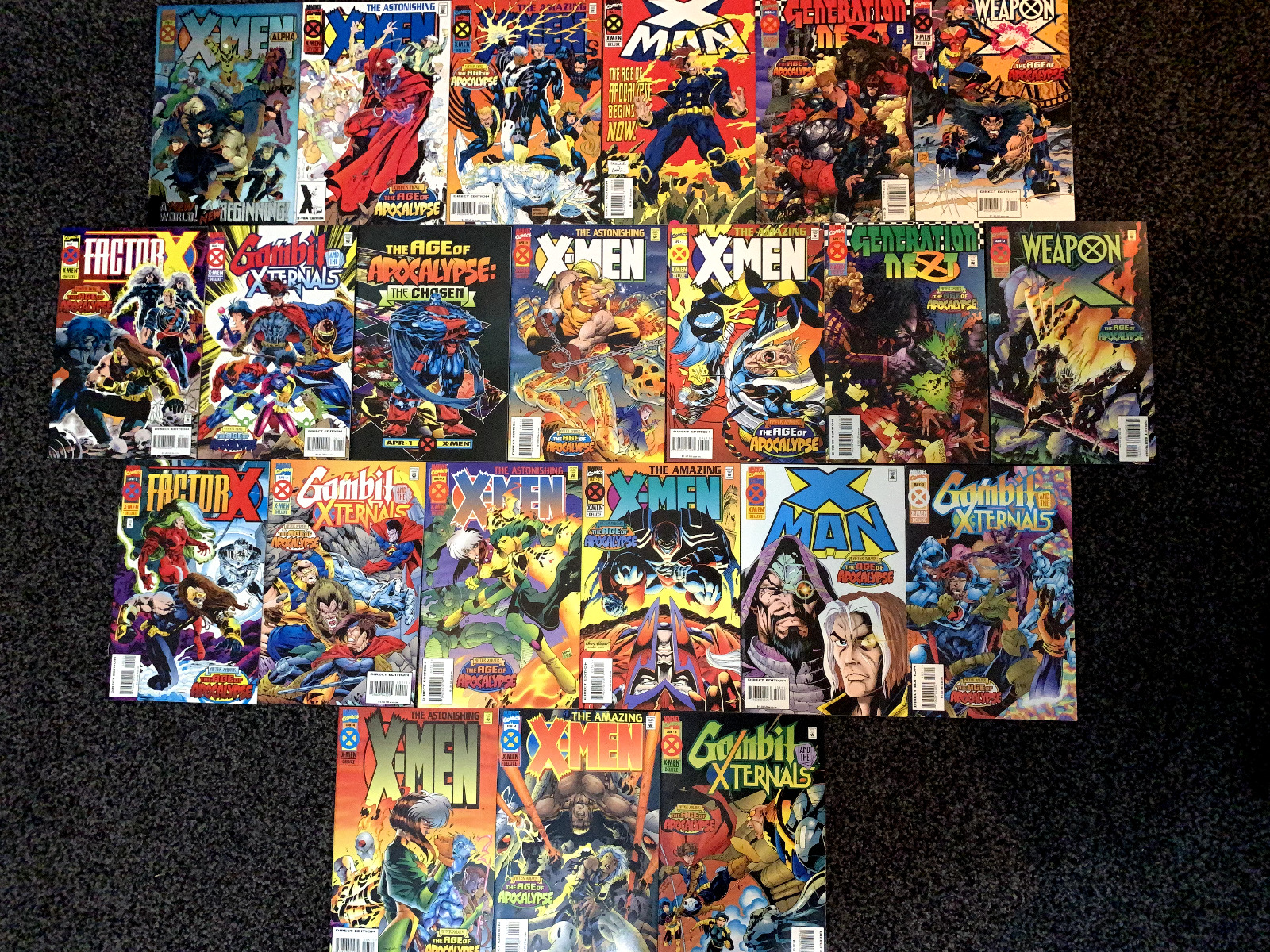 Vintage 1990s X-Men Age of Apocalypse Marvel Comics Lot of 22 - great shape