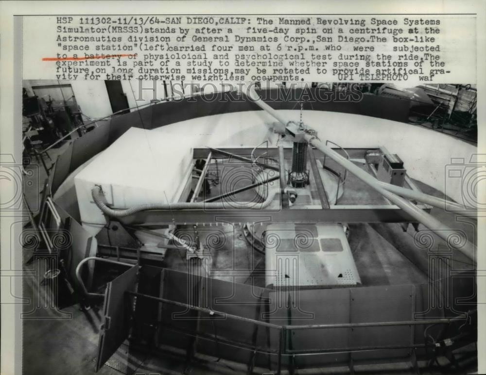 1964 Press Photo Manned Revolving Space Systems Simulator (MRSSS) San Diego