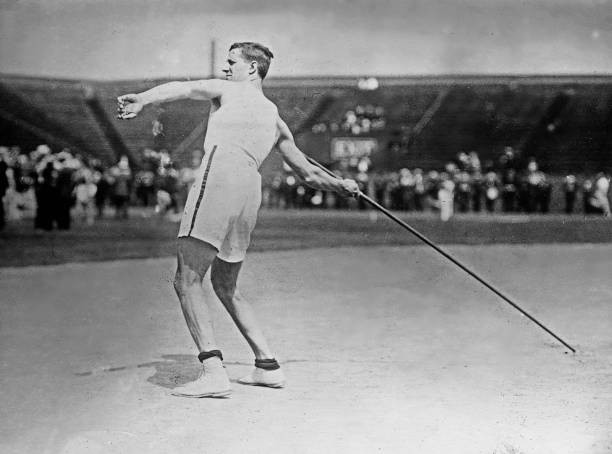 Olympic track field athlete Platt Adams participating a javelin th- Old Photo Olympic track field athlete Platt Adams participating a javelin th- Old Photo