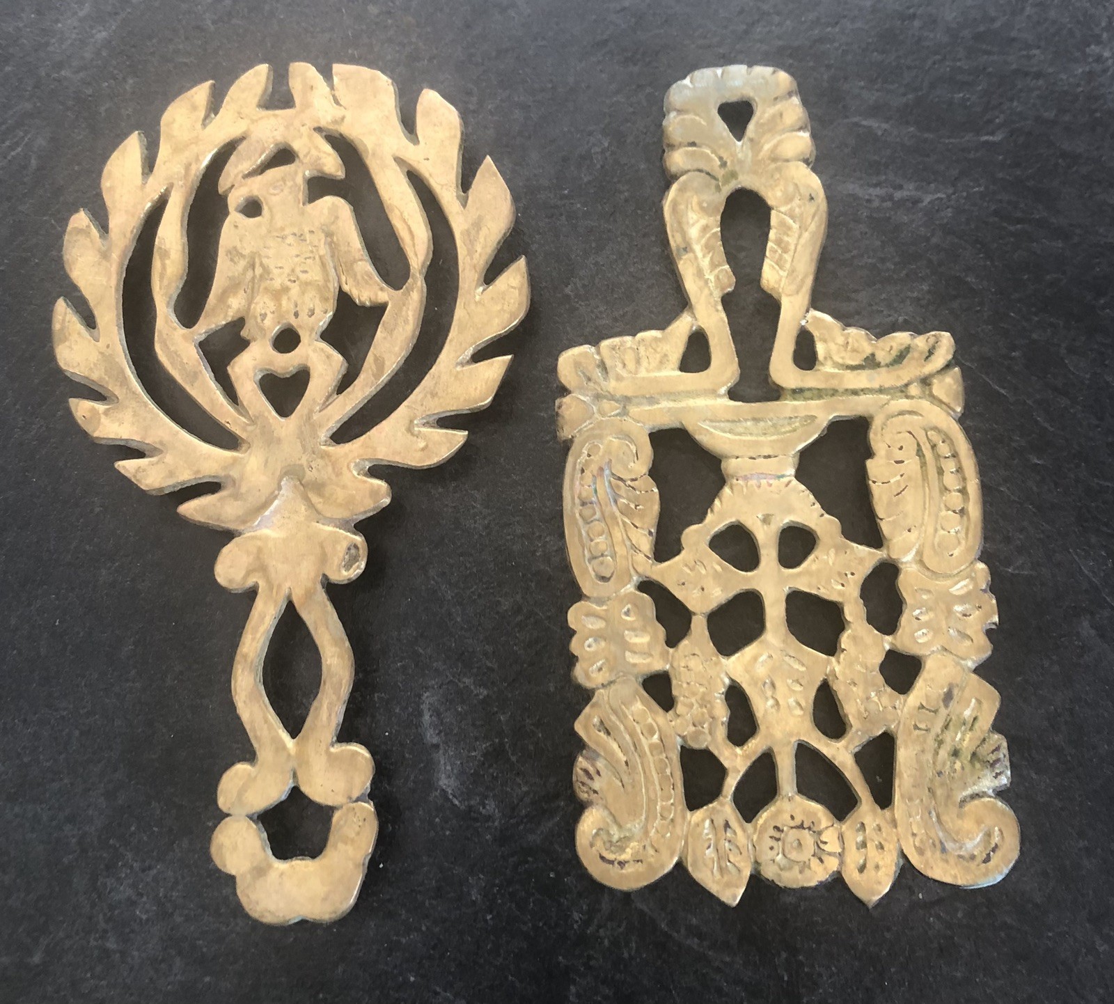 Two Vintage Brass Trivets Eagle Decorative Japan