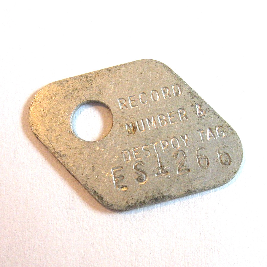 VTG Record Number and Destroy Tag Aluminum ES1266 VTG Record Number and Destroy Tag Aluminum ES1266