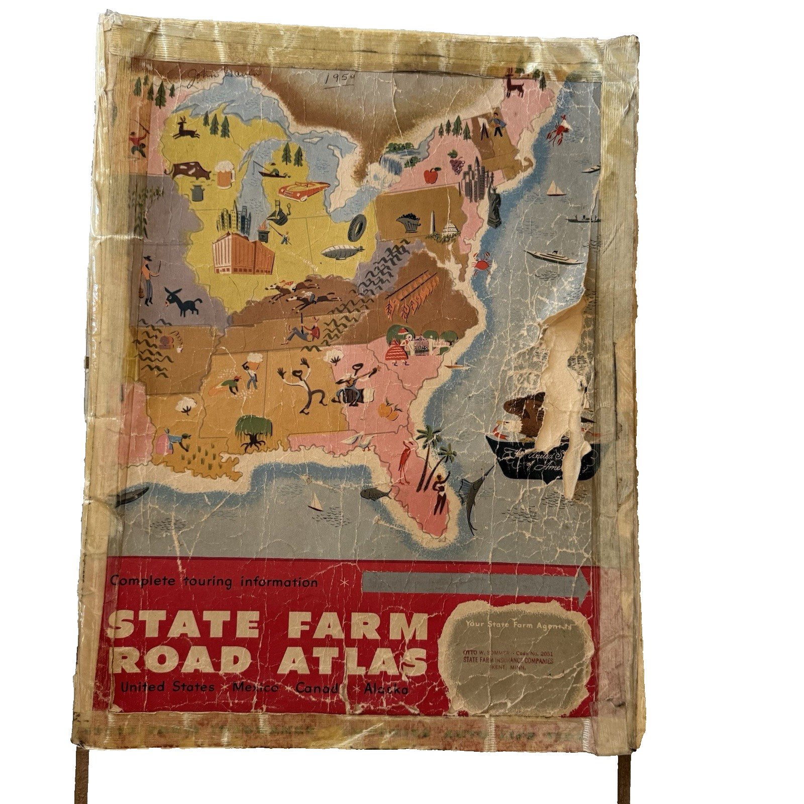 Vintage 1953 State Farm Road Atlas USA Canada Mexico Hotel Cabin Guide 12x16 old