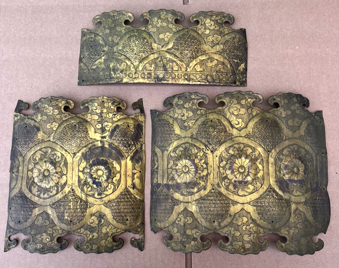 3 Antique Japanese Samurai Metal Chest Plate Fittings Japan Asia Copper G2U 3 Antique Japanese Samurai Metal Chest Plate Fittings Japan Asia Copper G2U