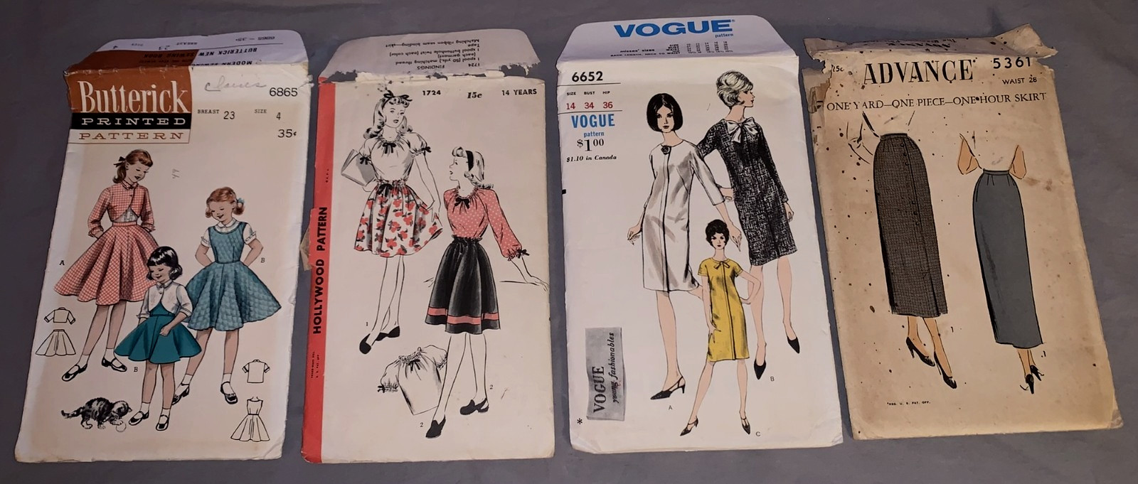 Group of 4  Old  Clothing Patterns  Vogue  Advance  Hollywood  Butterick