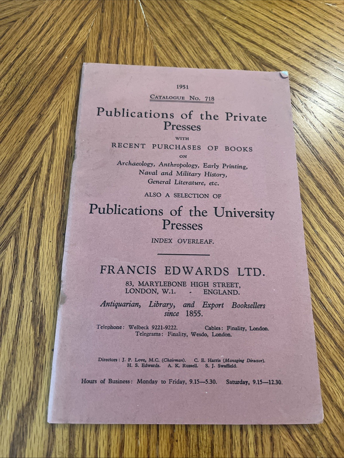 Publications of the Private Presses 1951 University Presses Francis Edwards