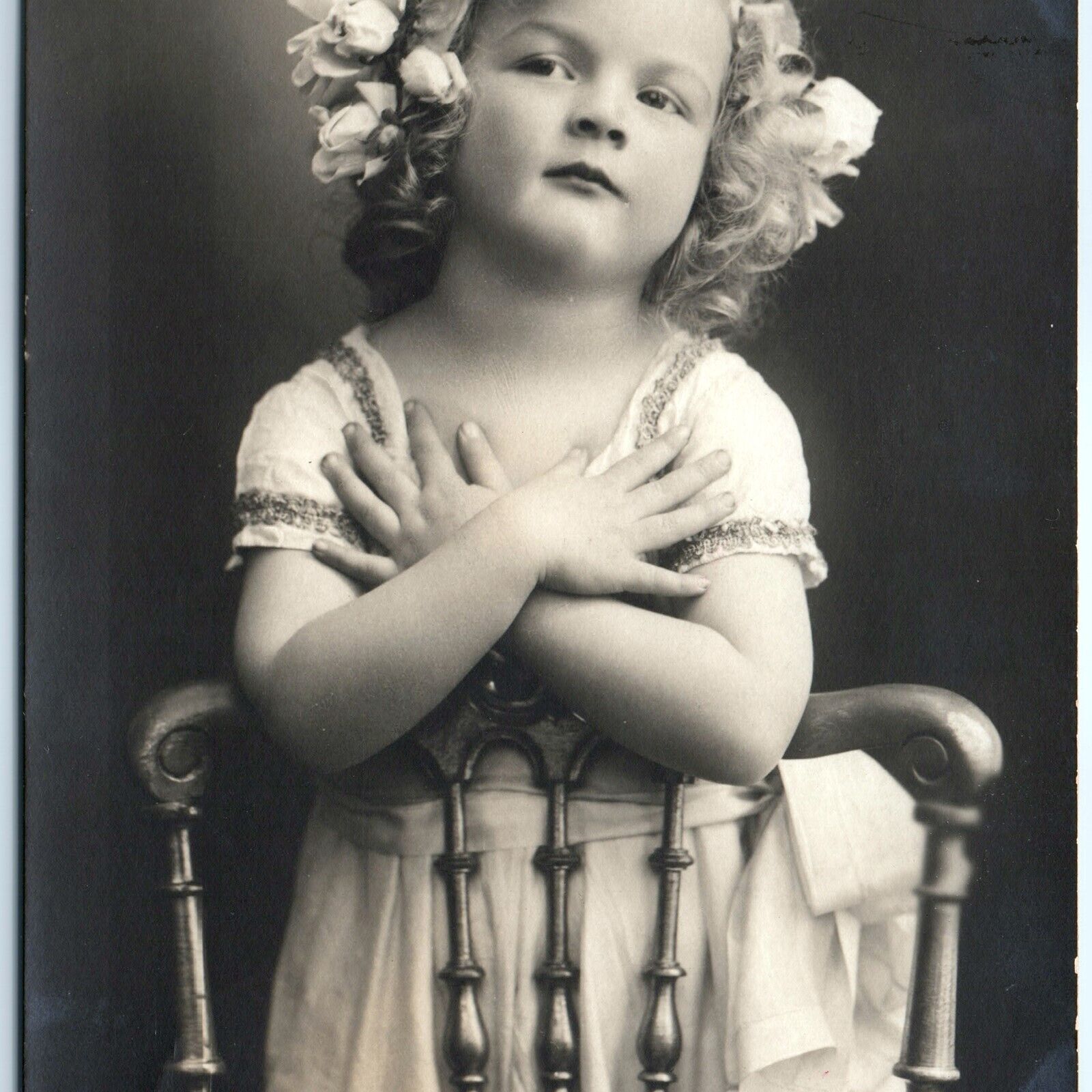 c1910s German Sweet Little Girl RPPC Cute Hugging Erding Germany Photo Vtg A148