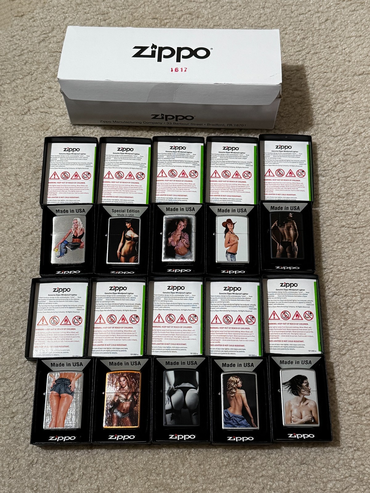 Vintage 1996 Zippo Pinup Girls Lighter Lot of 10 NOS Unfired Display Box 1617