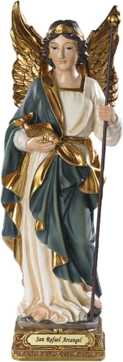 St Raphael Archangel Statue 8in Hand Painted Resin Religious Decor