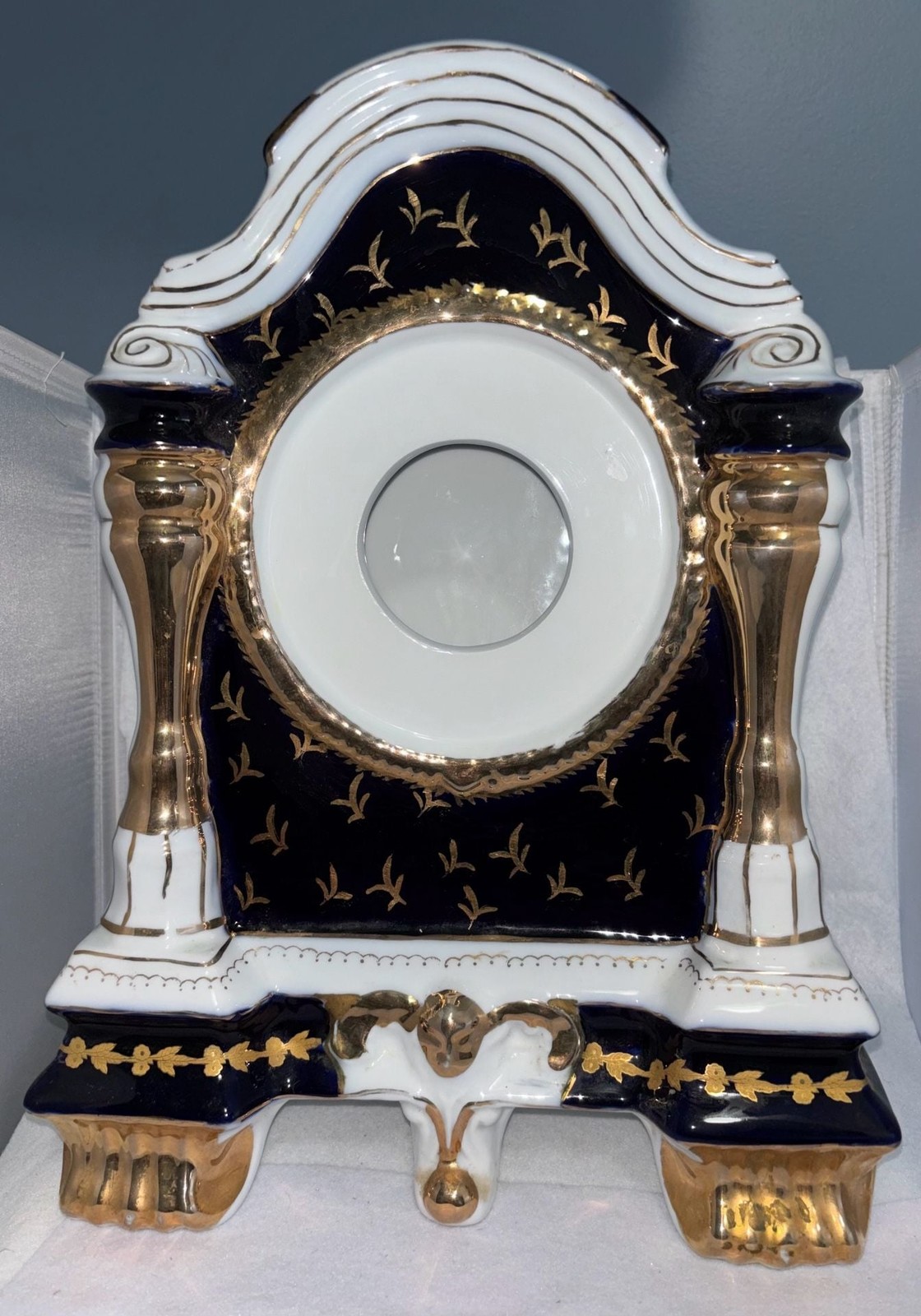 Vintage Limoges Design Porcelain Clock Case Cobalt Blue and Gold Floral