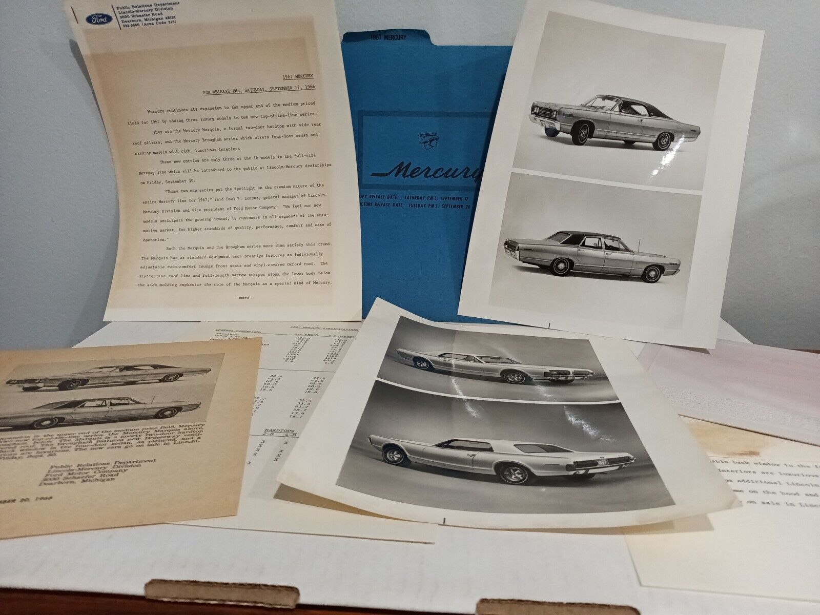1967 Plymouth Marquis Brougham B&W Pictures & Press Release Folder 1966 Ephemera