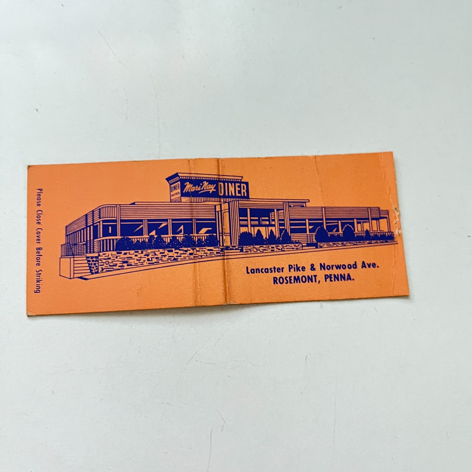 Mari Nay Diner Lancaster Pike Rosemont PA Vintage Matchbook Cover 4MB99-6 Mari Nay Diner Lancaster Pike Rosemont PA Vintage Matchbook Cover 4MB99-6