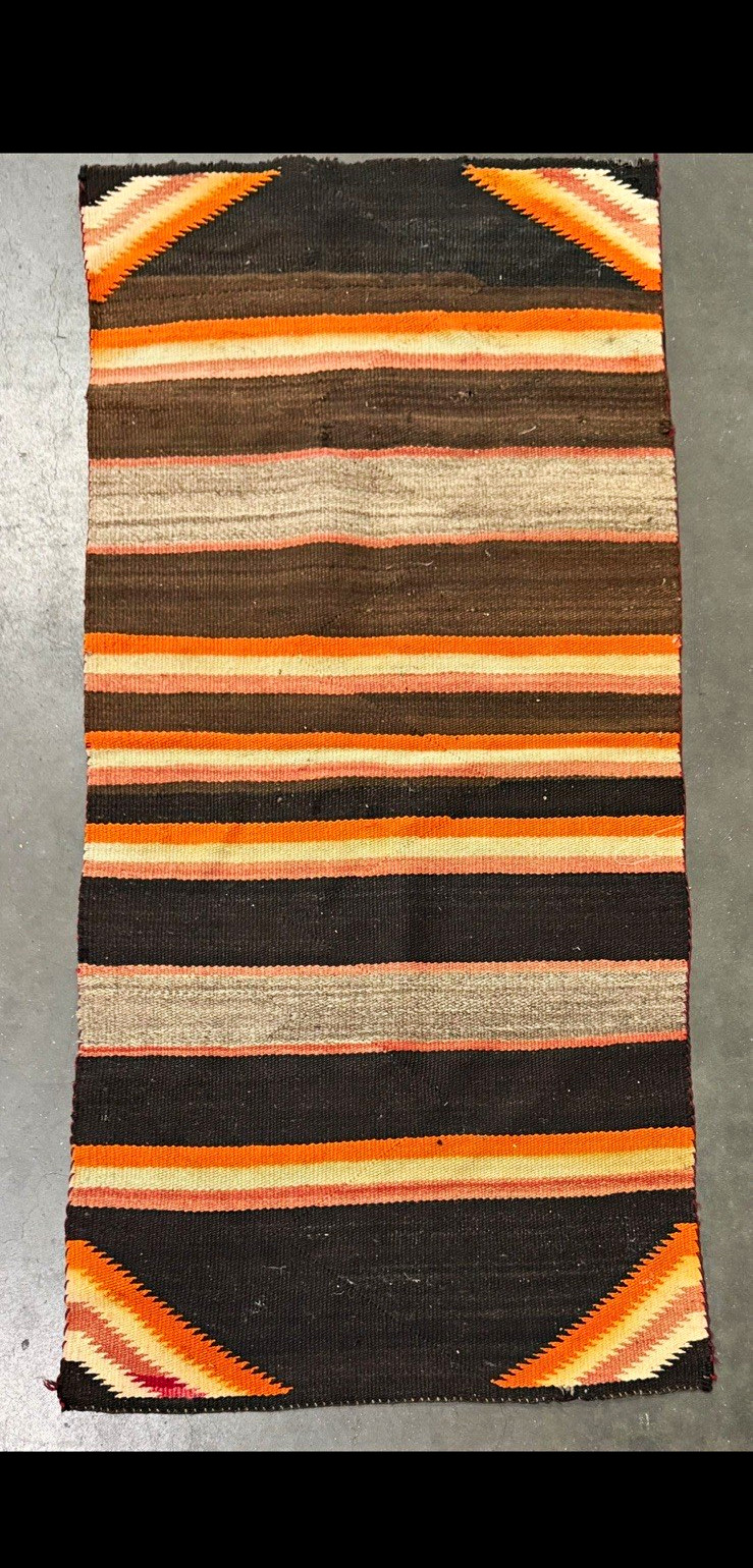 Vintage Striped Navajo Woven Saddle Blanket Multicolor Black Orange Gray Bands Vintage Striped Navajo Woven Saddle Blanket Multicolor Black Orange Gray Bands