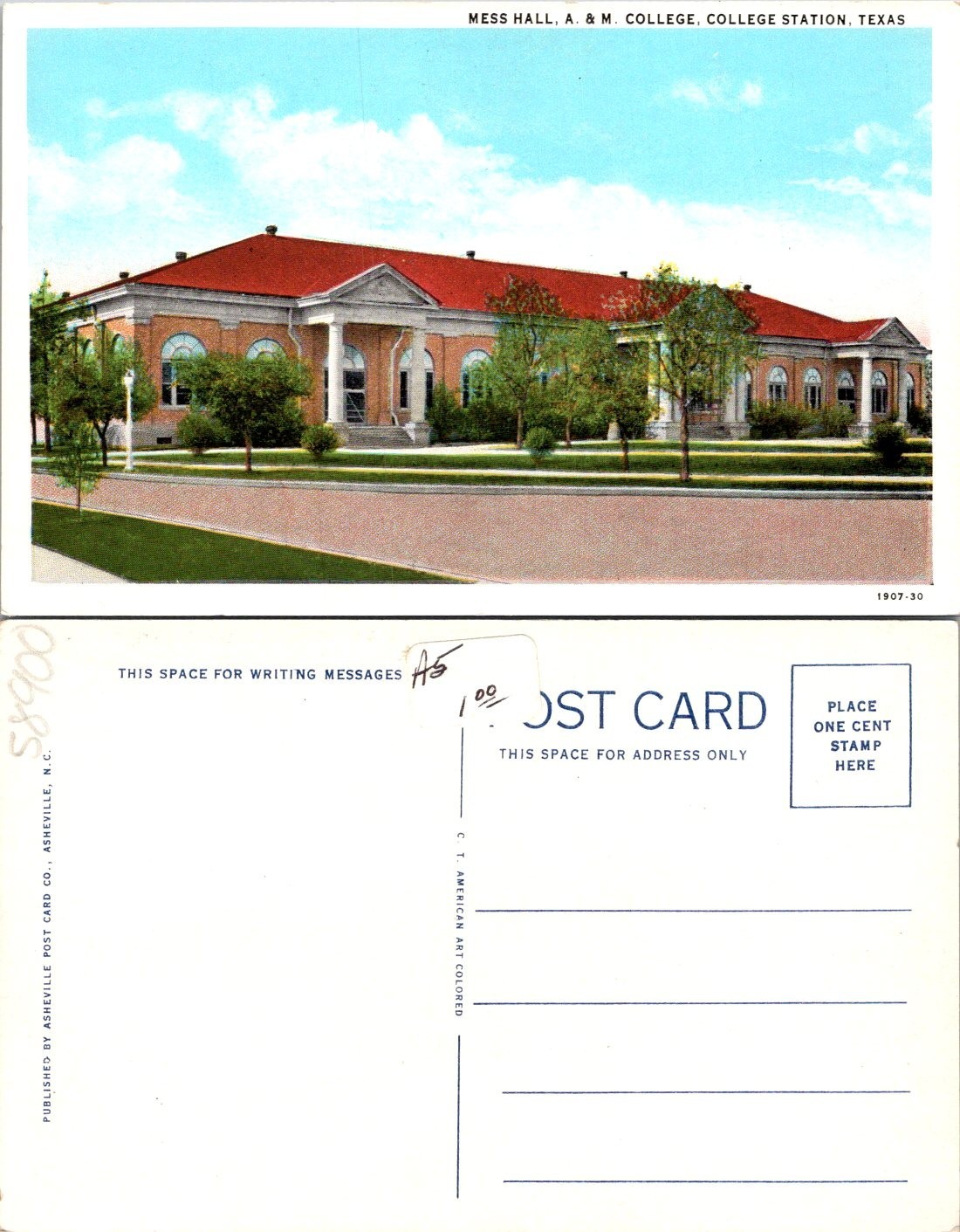 TX View Of Mess Hall A. & M. College College Station  Postcard 58900