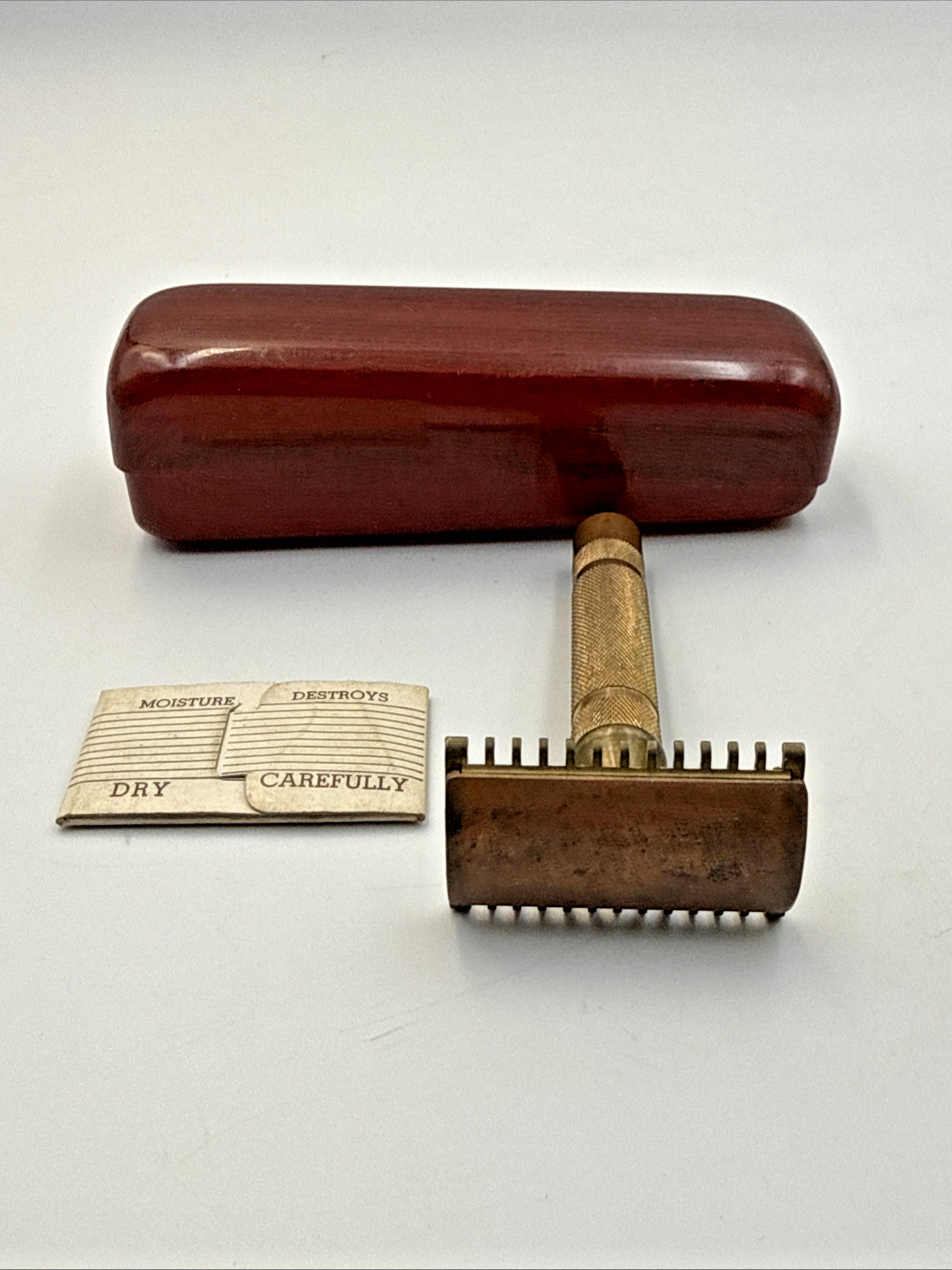 Antique 1930s Gillette Safety Razor Gold Tone Fat Handle Comb Reissue Pat #17567